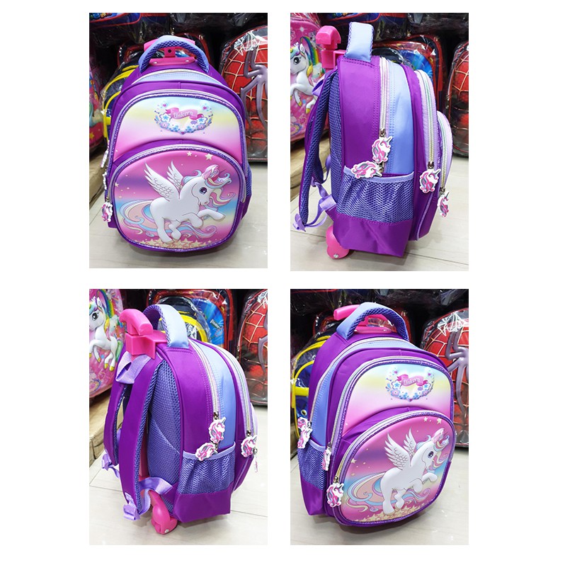 PROMO TERBAIK Tas Roda Dorong Trolley Anak TK Perempuan Motif Kuda Pony LOVE EMBOS Timbul 3Res IMPOR