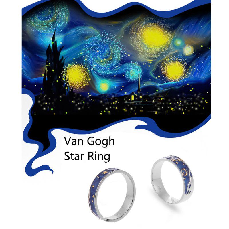 Creative Van Gogh Starry Sky Open Lover Fashion Rings Personality Romantic Men Women Couple Jewelry Couples Rings Gift