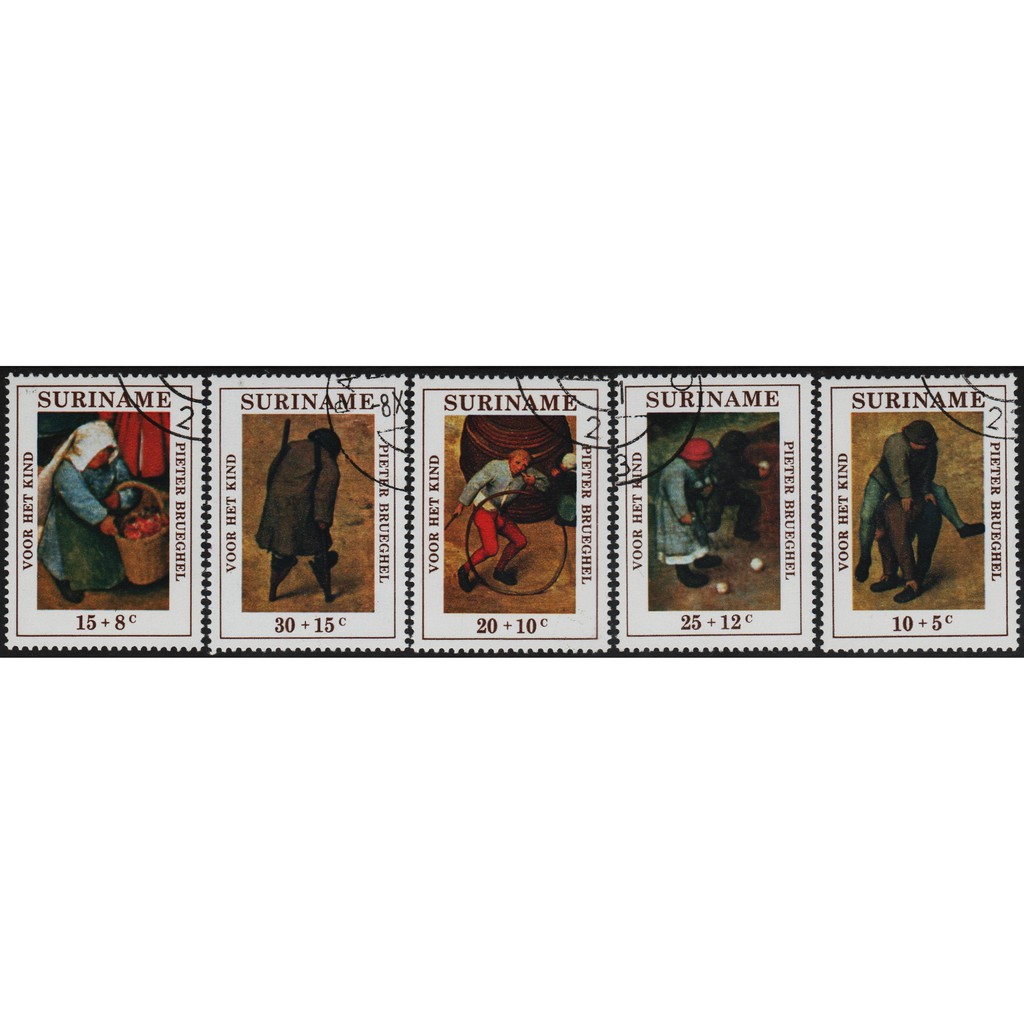 

Perangko Filateli A4-141 suriname VFU 5v 24.11.1971 child welfare - details from brueghel's