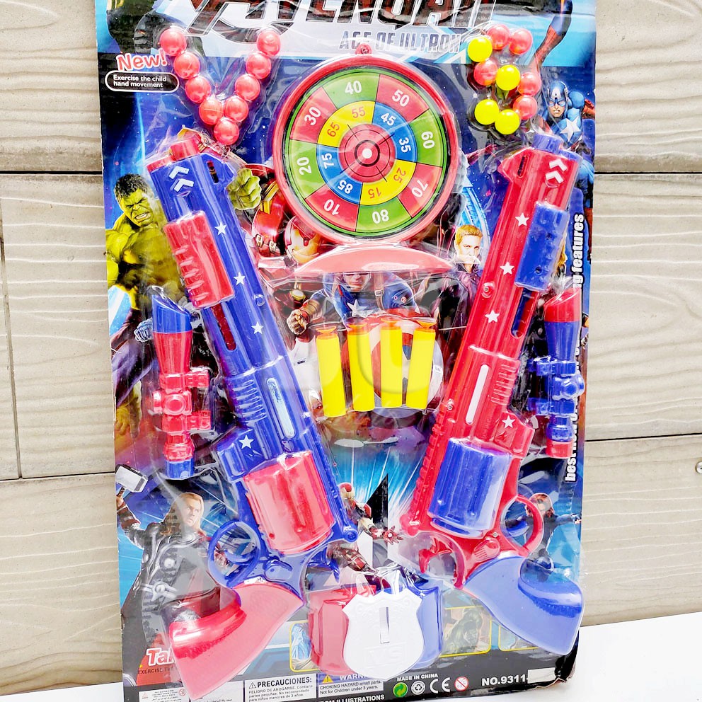 Avengar Age of Ultron Gun Mainan Avengers Blaster Nerf Dart Tembak Peluru Gabus