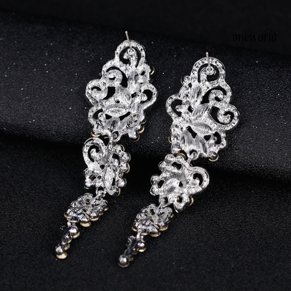 OW@ Women Long Dangle Chandelier Earrings Engagement Bridal Rhinestone Jewelry Gift