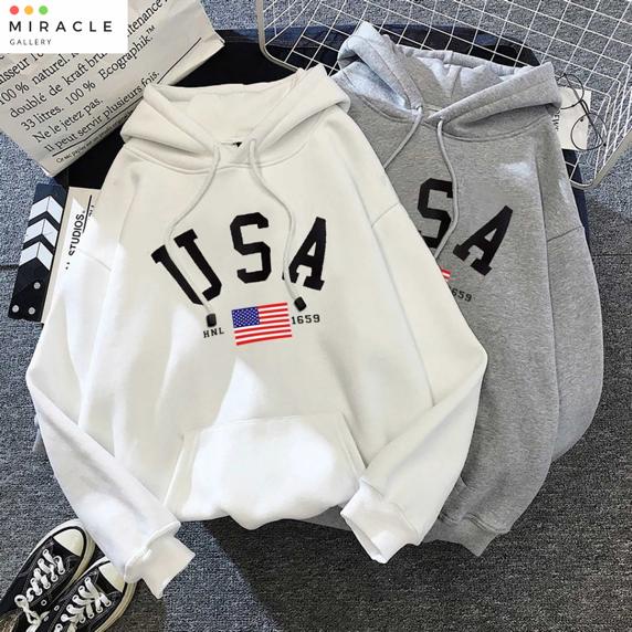 Sweater Hoodie Couple / Jaket Pasangan USA FLAG Unisex Bahan Fleece Premium