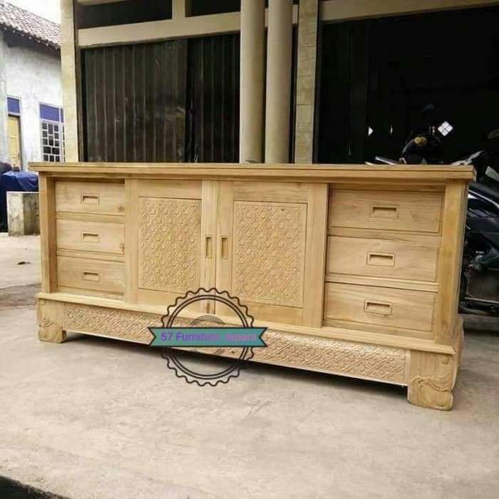 Lemari hias pendek kayu jati - bufet tv panjang mentahan
