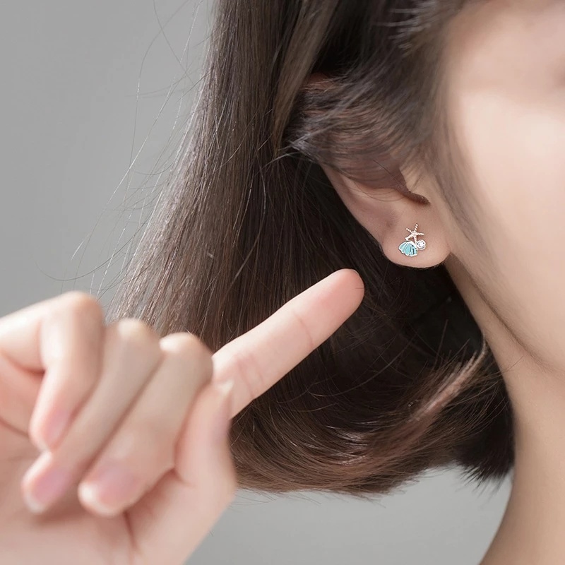 Anting Stud Zircon Mutiara Berlian Imitasi Bentuk Bintang Laut Kerang Gaya Bohemian Korea Untuk Wanita