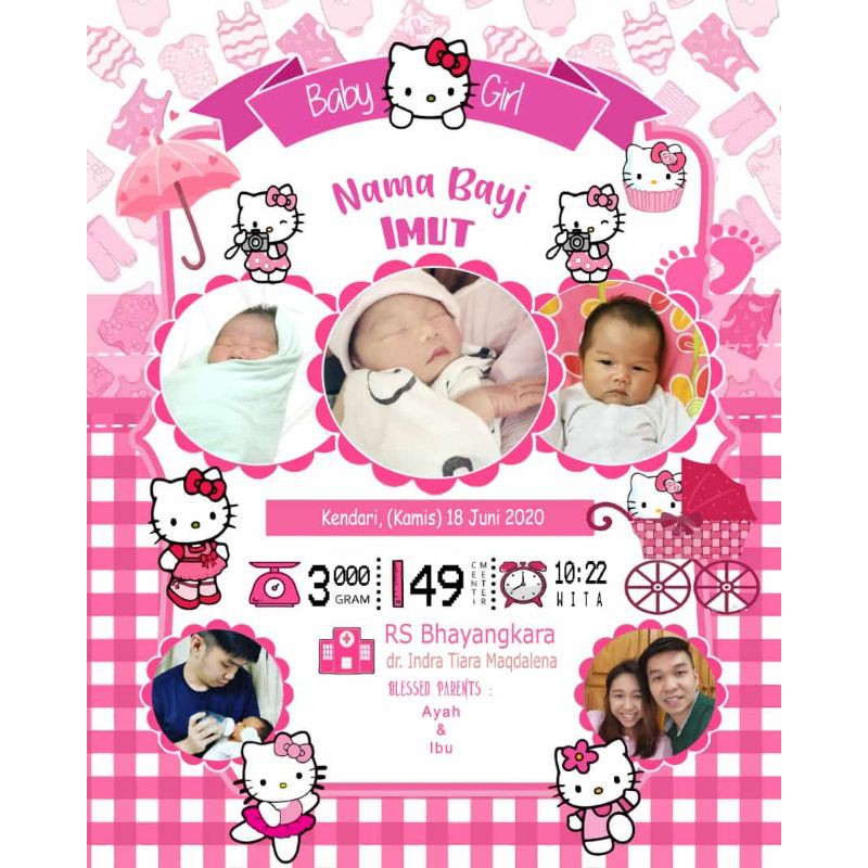 Desain biodata bayi tema hellokitty