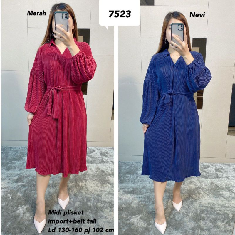 MIDI DRESS PLISKET POLOS TUNIK DRESS BANGKOK PREMIUM BAJU KE GEREJA DRESS NATAL VV 75233