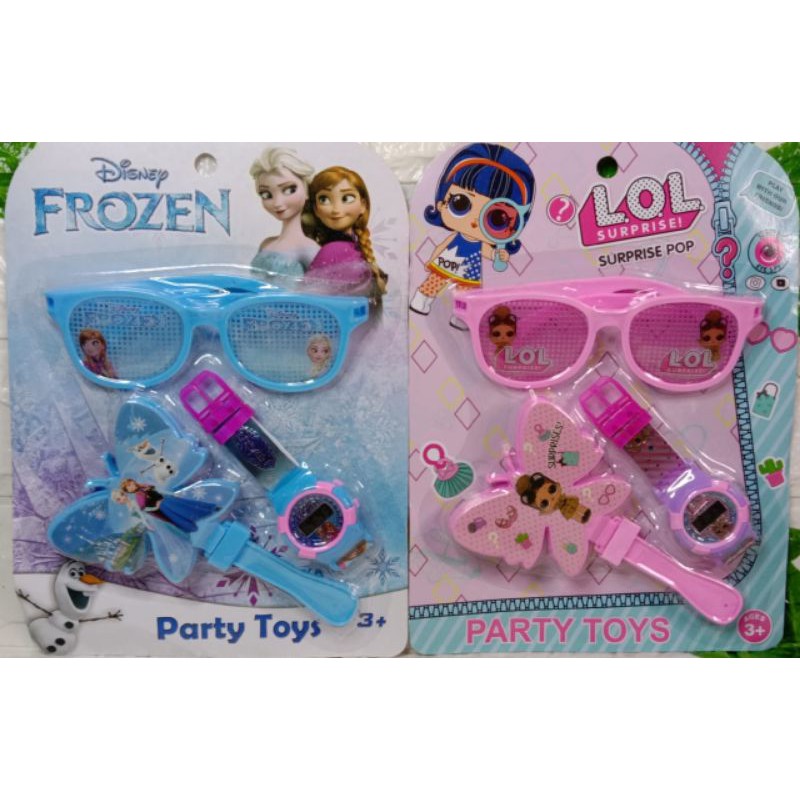Mainan Anak Jam Tangan Kipas dan kaca mata karakter Frozen Dan Lol