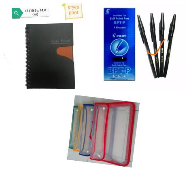 

Tas zipper bag kancing+notebook a6 + pulpen pilot bpt-p
