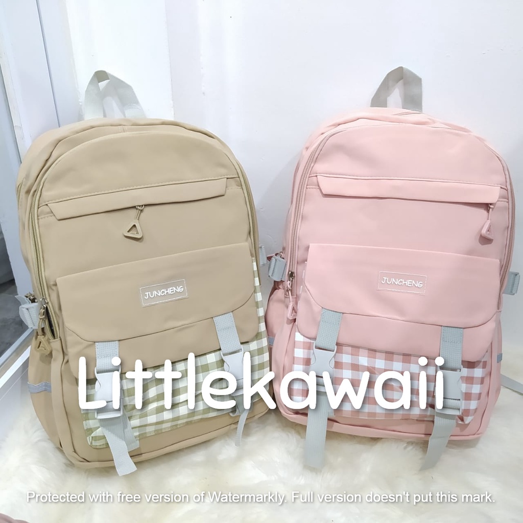 LK/Tas Ransel Laptop Backpack Sekolah Fashion Korean Style Anak Remaja Kotak Square Gesper Juncheng Import