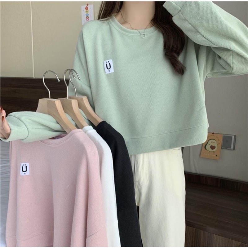 BASIC U CROP SWEATER | SWEATER WANITA KOREAN | CREWNECK MURAH