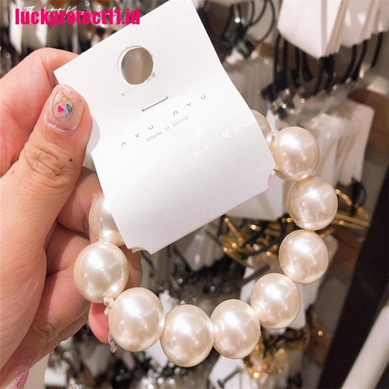 Ikat Rambut Ponytail Bahan Karet Aksen Mutiara Besar Gaya Korea Untuk Anak Perempuan