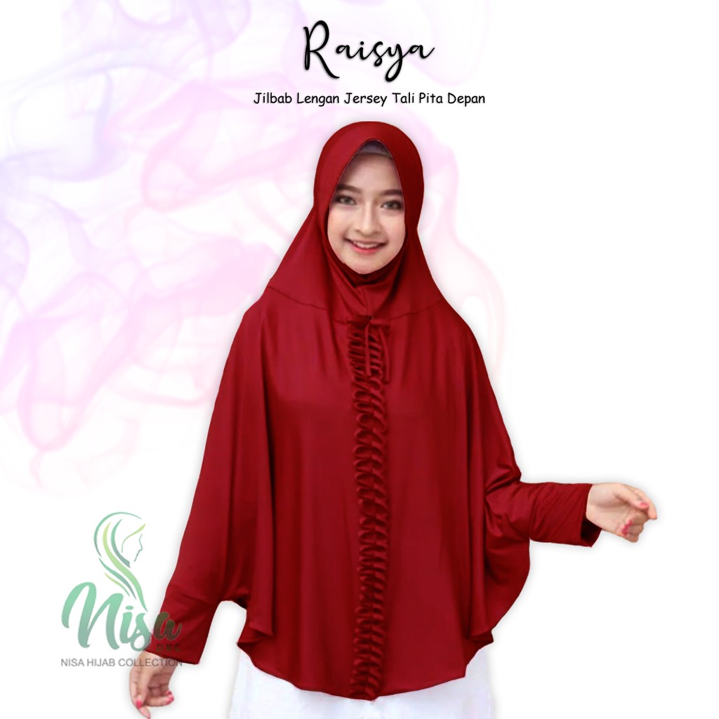 Jilbab Lengan Raisya Tali Pita Depan Hijab Tangan Khimar Jersey Kepang Depan