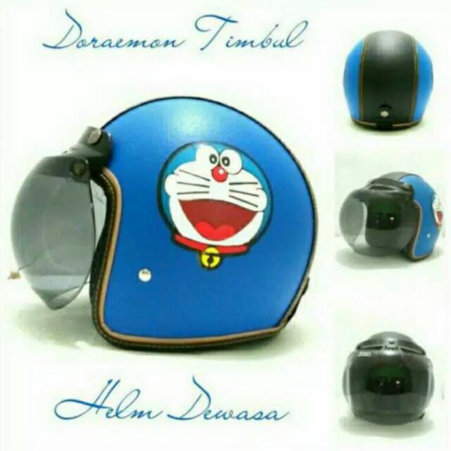 Helm Bogo Retro Doraemon Biru Hitam