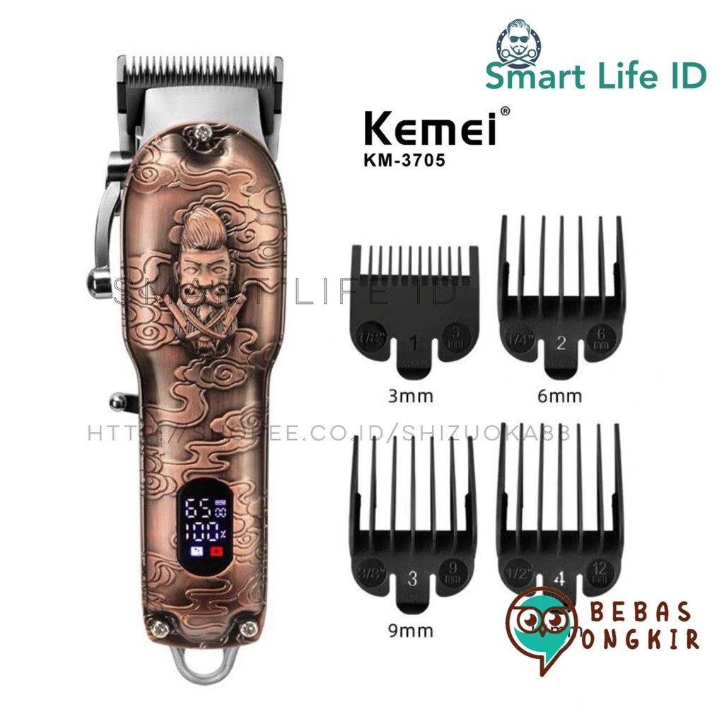 Kemei KM 3705 Alat Cukur Rambut Hair Clipper Electric Cordless RPM Digital Mesin Cukuran KM-3705