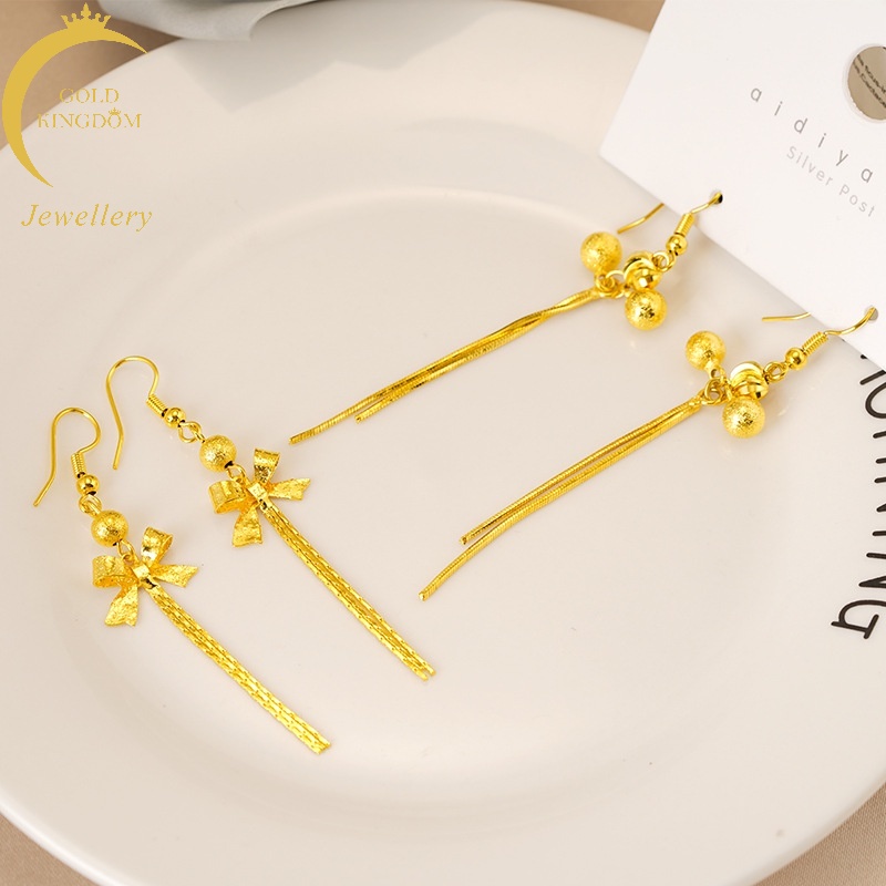 Anting Rumbai Panjang Desain Bintang Note Lapis Emas Asli Kadar 375 Gaya Bangkok Untuk Aksesoris Wanita