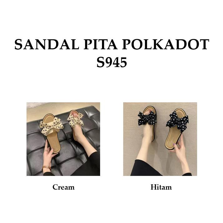 Grosir - S945 Flat Shoes Model Pita Polkadot / Sandal Pita / Sandal Fashion Wanita / Sandal Murah