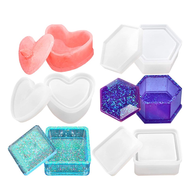 SIY  8Pack Silicone Resin Mold Set Box Mold Pen Holder Mold Bowl Cushion Resin Mold