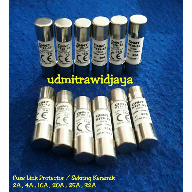 Sekring keramik Fuse link sekering silinder 10x38 2Ampere 4Amper 20A 25A 30A 500V 500Volt Chint