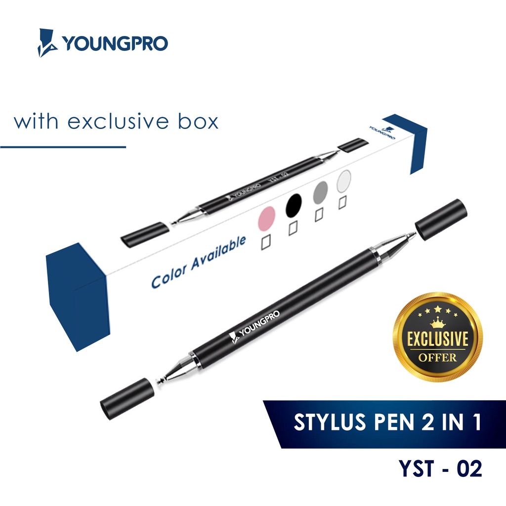 YOUNGPRO YST-02 Stylus Pen 2in1 Pulpen Universal Touch Screen untuk Alat Tulis Drawing Anak Dewasa