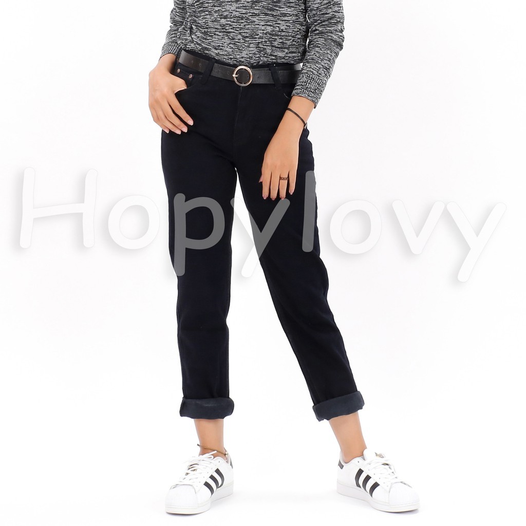 HOPYLOVY Plain Boyfriend Hitam / Celana Boyfriend Jeans Wanita Hitam