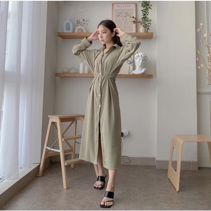 NEW YORK MIDI DRESS KOREA OUTERWEAR - HIJAB FRIENDLY DRESS KANCING HIDUP FIT TO XL - BAJU MUSIM DINGIN LONGDRESS KOREA - JAKET DRESS