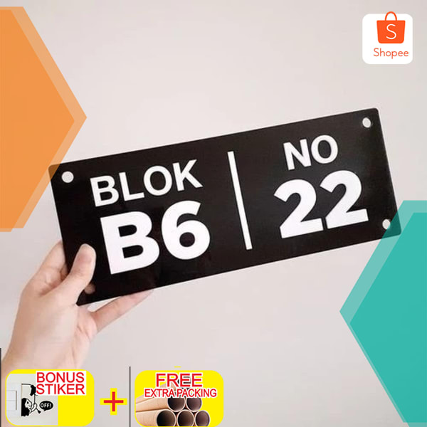 

nomor rumah acrylic timbul 30x12cm - dasar putih Perekat 3M Keren