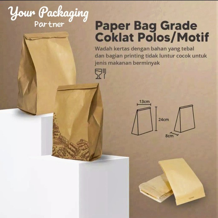 

NEW Kantong Kertas 13x25x8 / Paper Bag Coklat / Kraft Bag 100 Lbr - COKELAT GRADE
