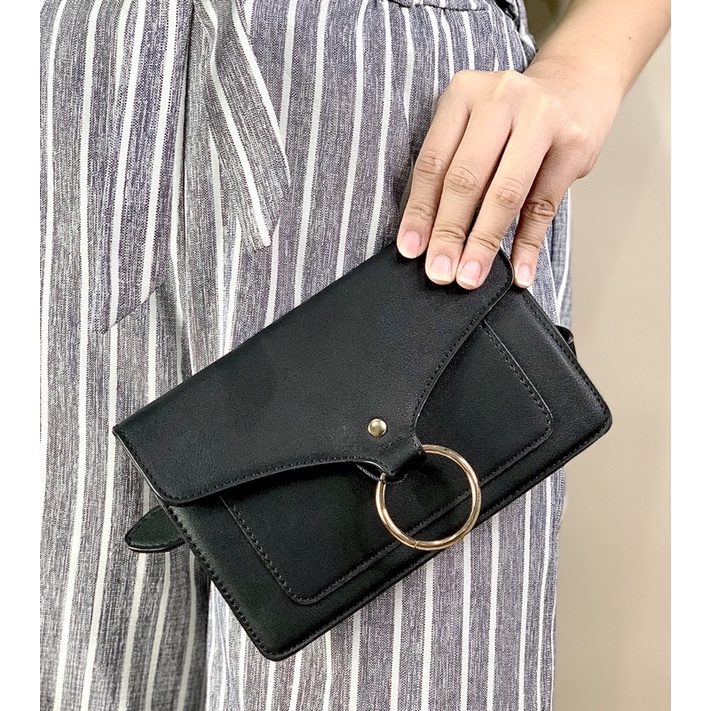 STRADIVARIUS Women Waist Bag Tas Pinggang Black Leather Original