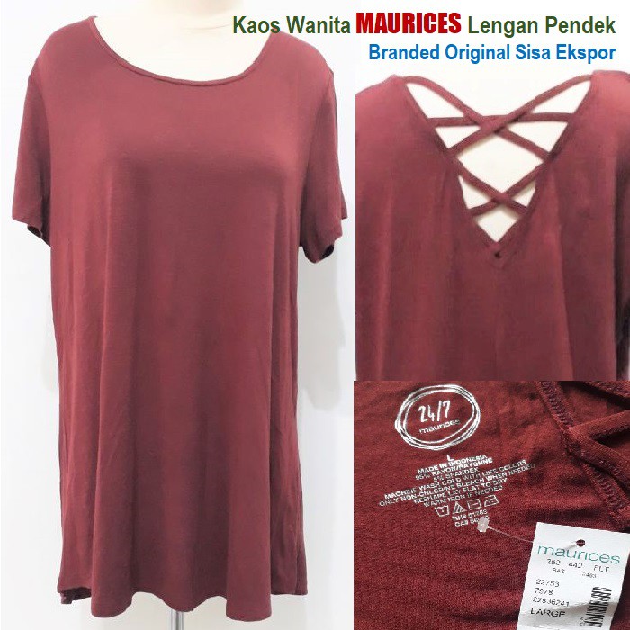Kaos Polos Wanita Lengan Pendek Maurices - Branded Original Sisa Ekspor - Merah Marun