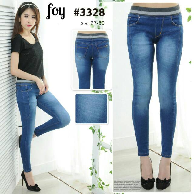 Celana Jeans Pinggang Karet Jumbo Wanita / Celana Jeans Polos / Celana Jeans Model Terbaru