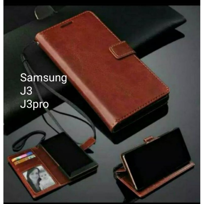 Samsung J3 J3Pro Pro Leather Flip Cover Sarung Dompet Wallet Kulit Folio Cover Casing Case