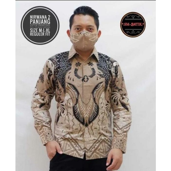 Batik pria lengan panjang MOCCA CREAM modern  ORIGINAL BAJU PREMIUM KEKINIAN SOLO MURAH TERBARU