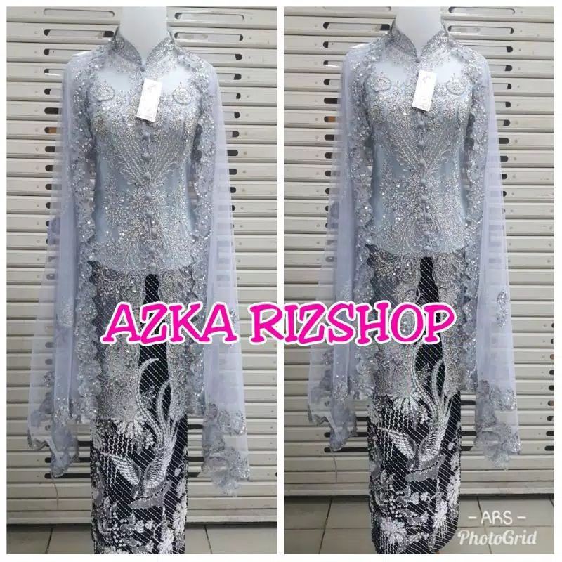 set kebaya pesta  kebaya payet silver + manset lycra manset muslim