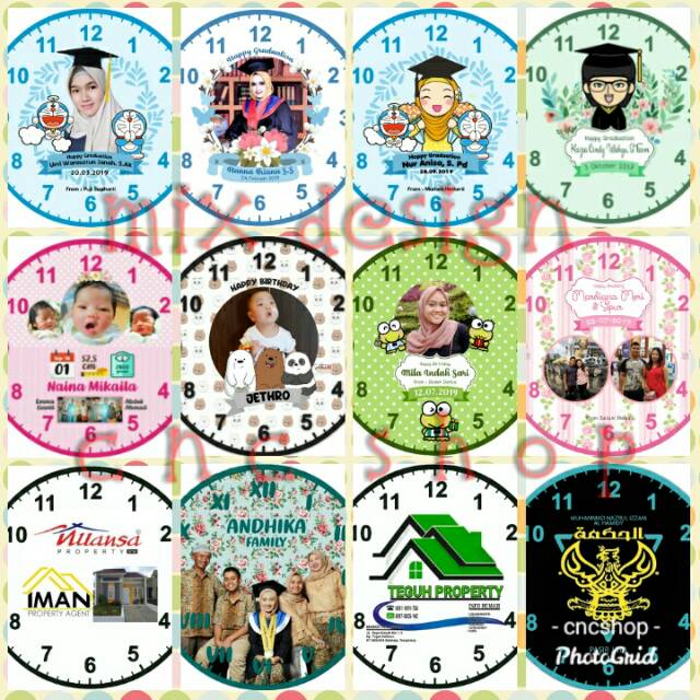 Jam Dinding Custom Kado Pernikahan /wisuda/birthday/ ulang tahun /bayi