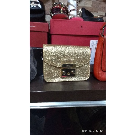 Tas Furla metropolis glitter gold preloved