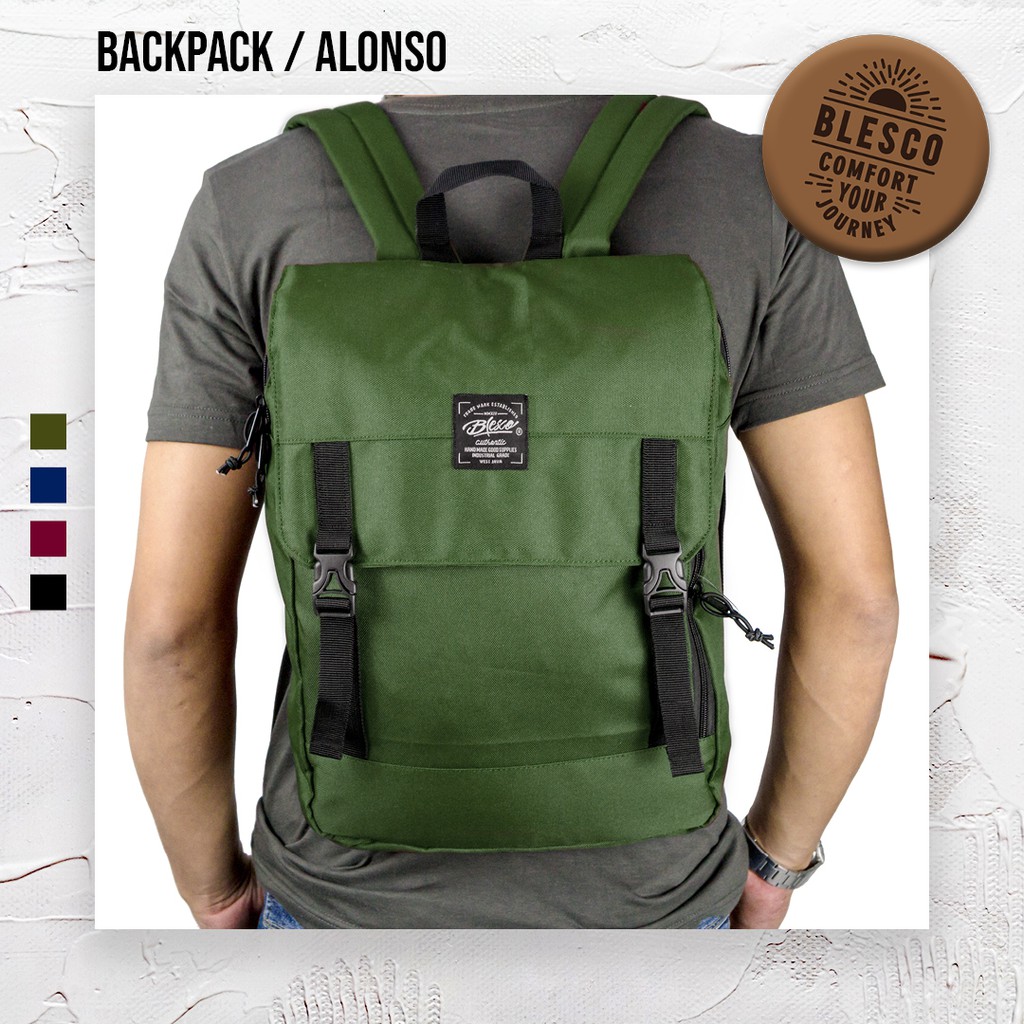 Tas Punggung Pria Warna Hijau - Blesco Alonso Tas Ransel Laptop 14 inch