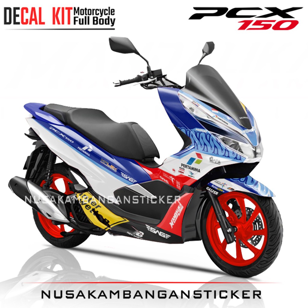 Decal Stiker Motor Honda PCX 150 Full Body Mandalika Pertamina Biru Racing Team Sticker Custom Varia