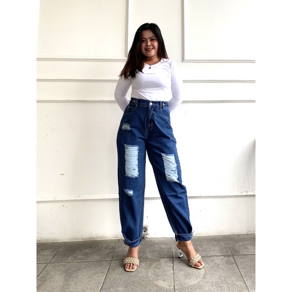 Karie Baggy Ripped || HIGHWAIST || JEANS JUMBO || JEANS BIGSIZE || CELANA JEANS JUMBO WANITA || JEAN