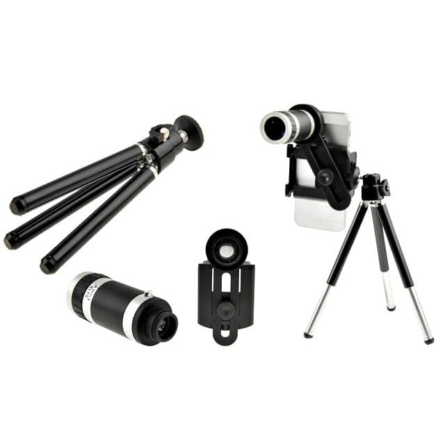 Lensa Tele Zoom Telescope 8x Paket Mini Tripod Holder Handphone