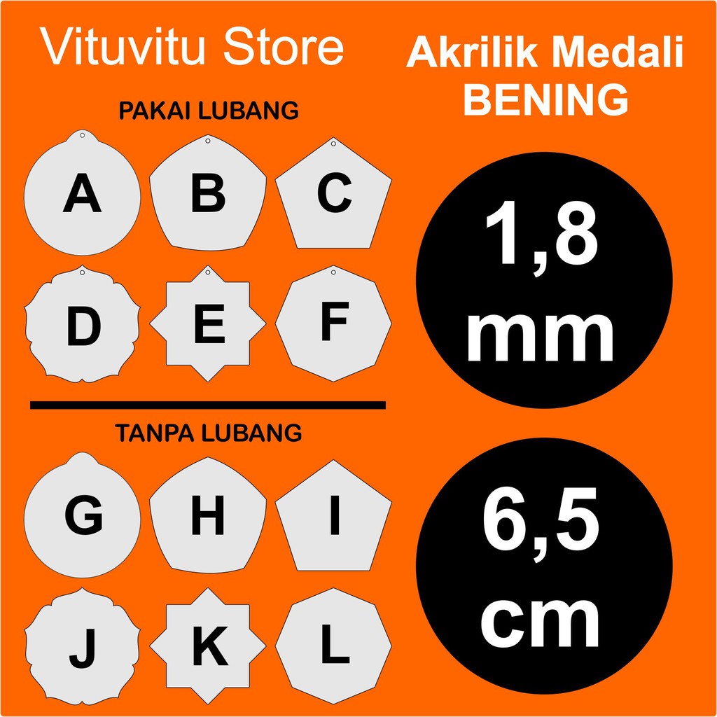 

Akrilik Medali 65mm Bening