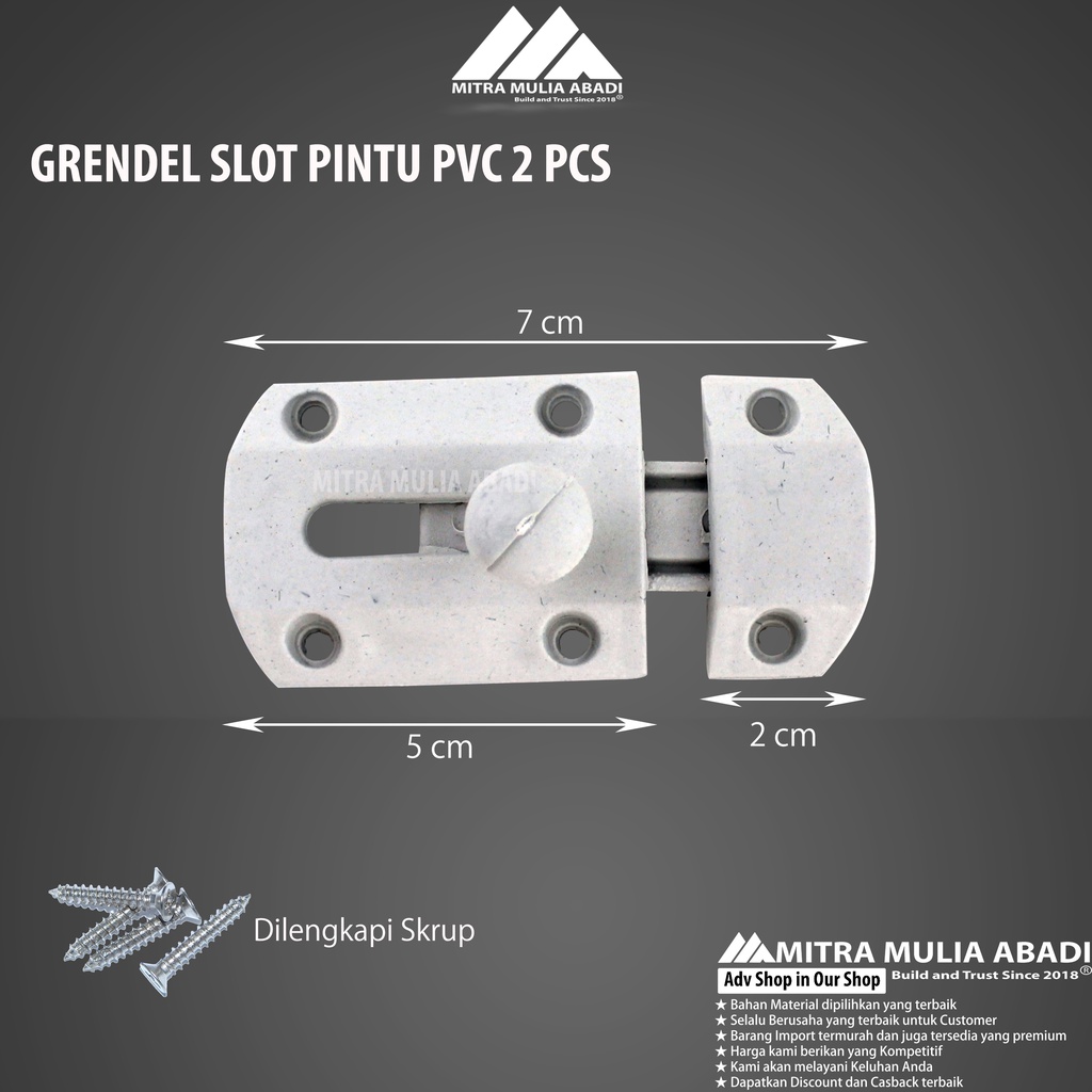 Grendel Selot Pintu PVC Kamar Mandi 2 pcs + Skrup