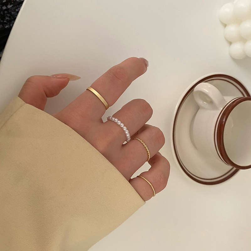 Four-piece Pearl Ring Accessories Simple Korean Retro