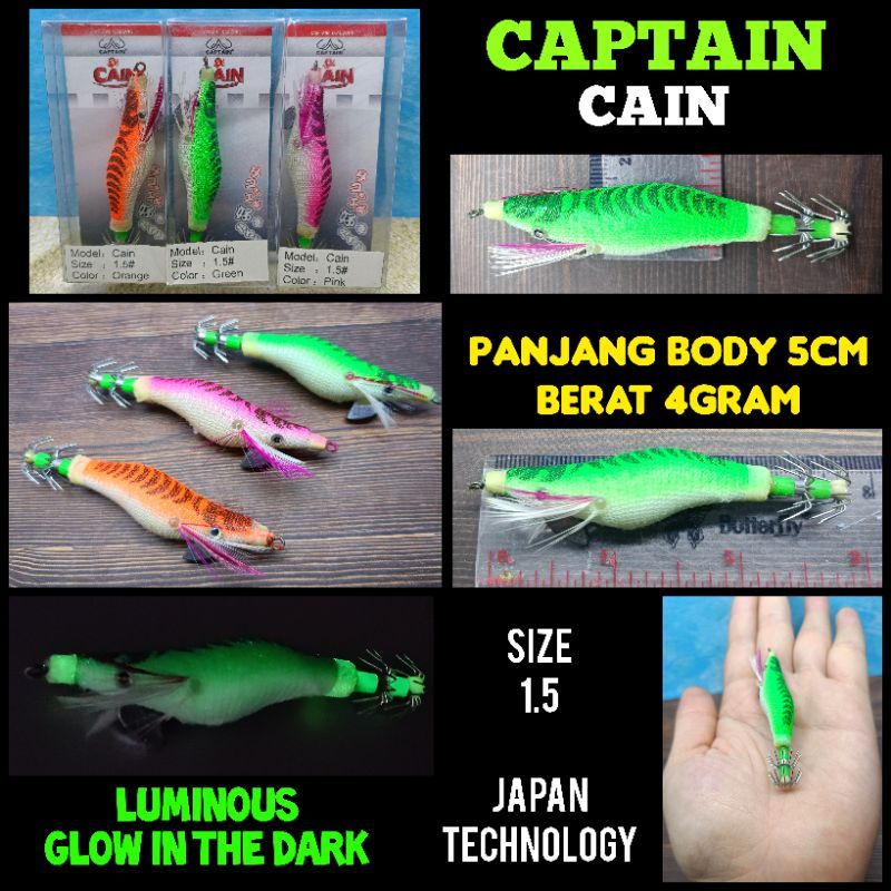 CAPTAIN CAIN 1.5 RANGKANG CUMI UMPAN CUMI BENTUK UDANG SQUID JIG UMPAN SOTONG CAPTAIN  UMPAN TORAK U