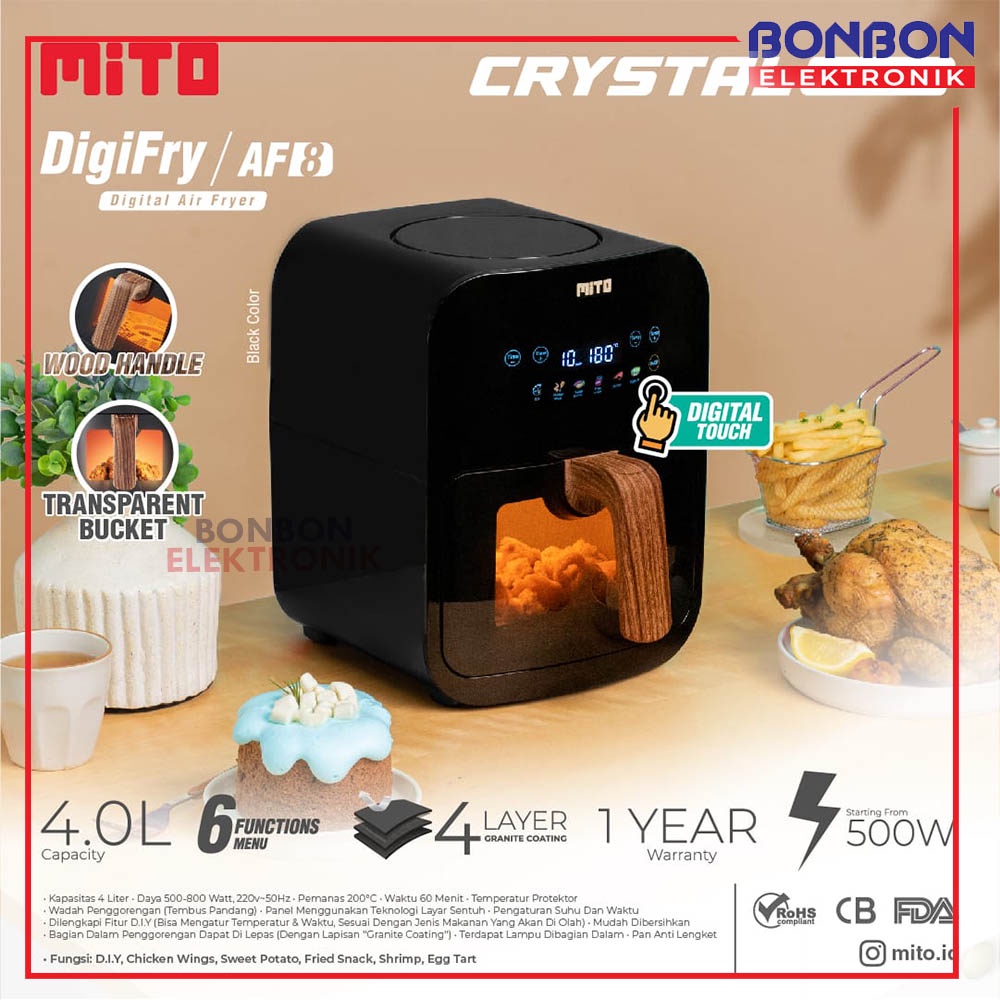 MITO Air Fryer Crystal Series AF8 / AF 8 4 Liter 500W Low Watt