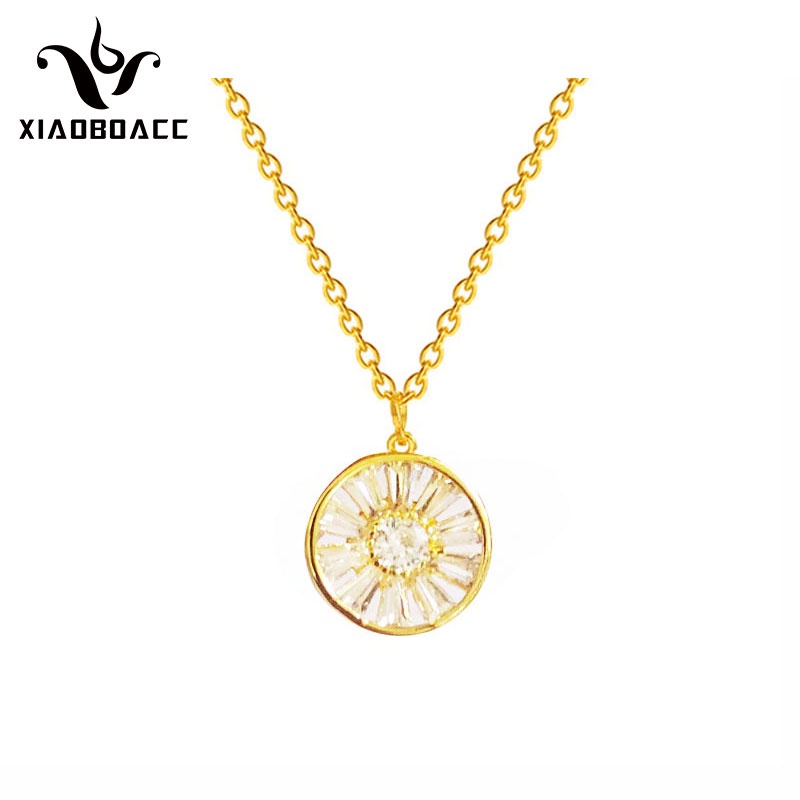 XiaoboACC Kalung Rantai Klavikula 18K Gold Plated Zircon Bentuk Bunga Bahan Titanium Steel Ukuran Untuk Wanita - 38CM + 6CM