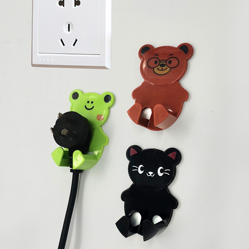 Kait Gantung Dinding Holder Kabel Power / Kunci / Handuk Desain Kartun Lucu Kreatif Untuk Rumah / Kantor