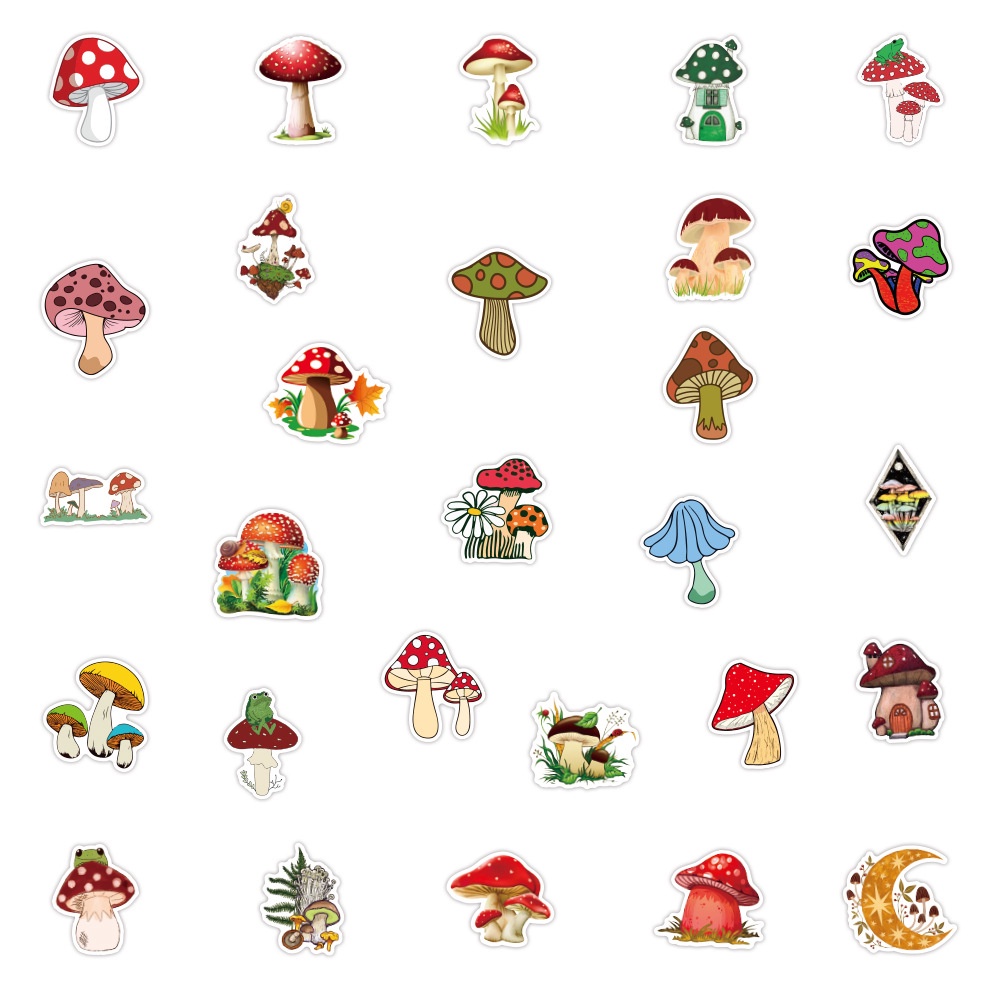 50 Pieces Colorful Mushroom Design Waterproof Laptop Decoration Stickers