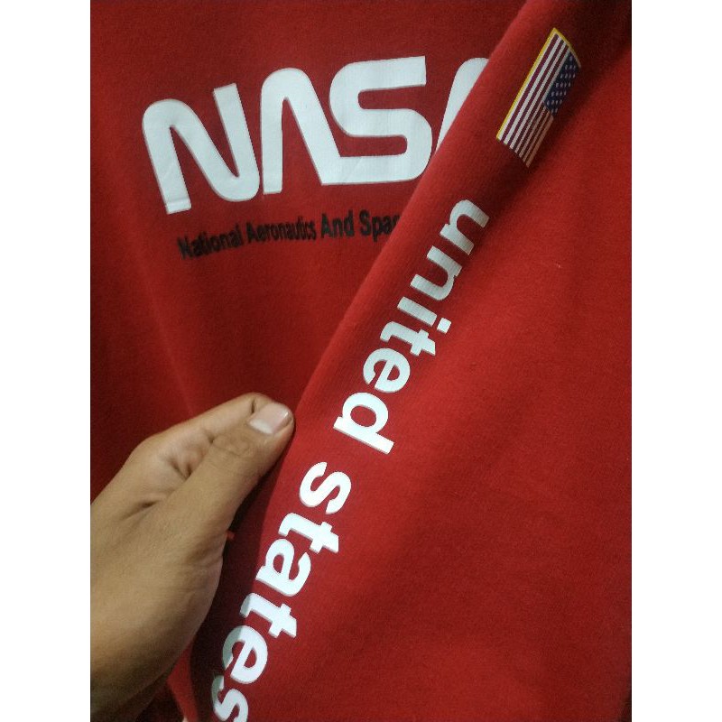 Hoodie Nasa Flag Merah Sweater Red Free Paper Bag