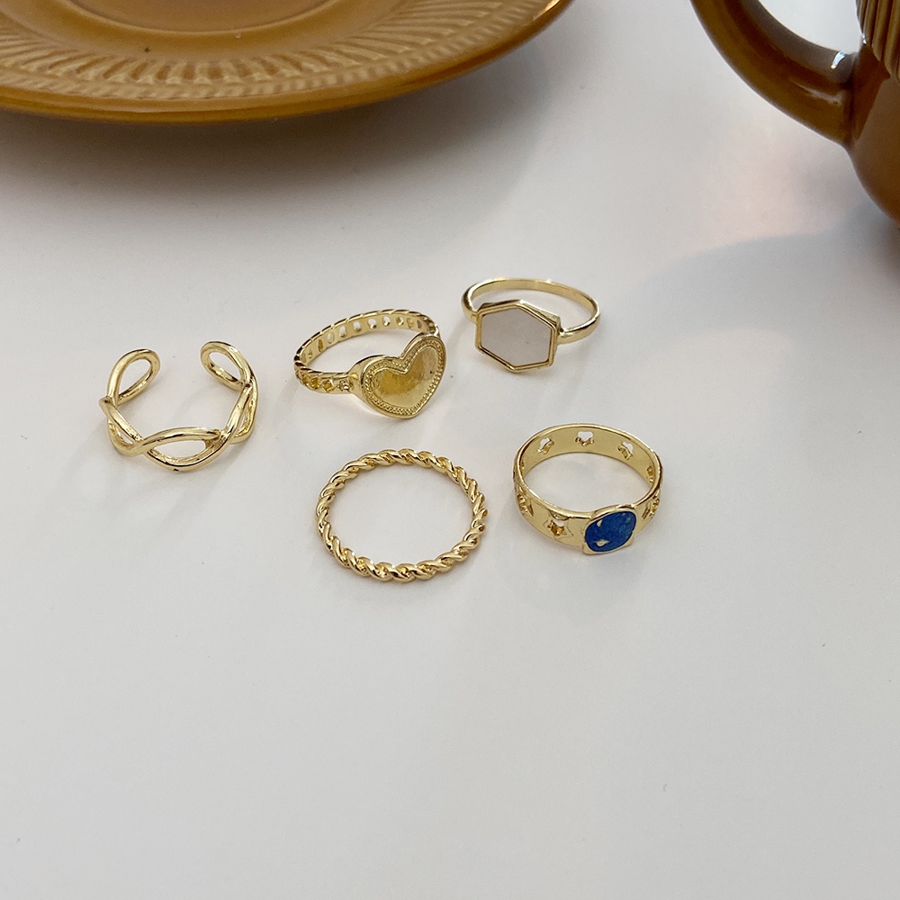5 Pcs/set Gold Rings Set Simple Heart Shape Korean Elegant Finger Ring for Women Jewlery Fashion Accessories