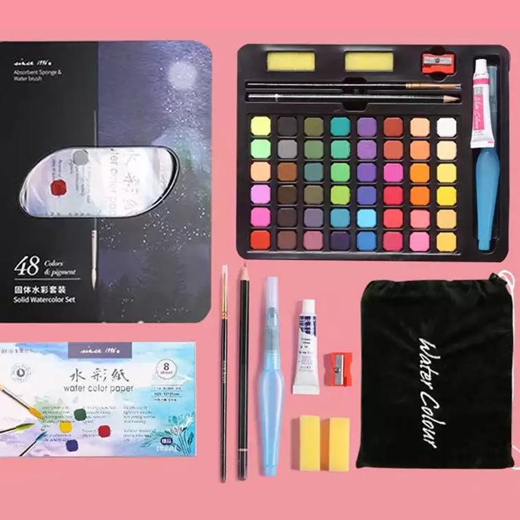 

(E8X4).. Spcial 36/48Water Color Set - Alat Cat Air Set (Termasuk Kuas dan Kertas Gambara //Viral@lagi